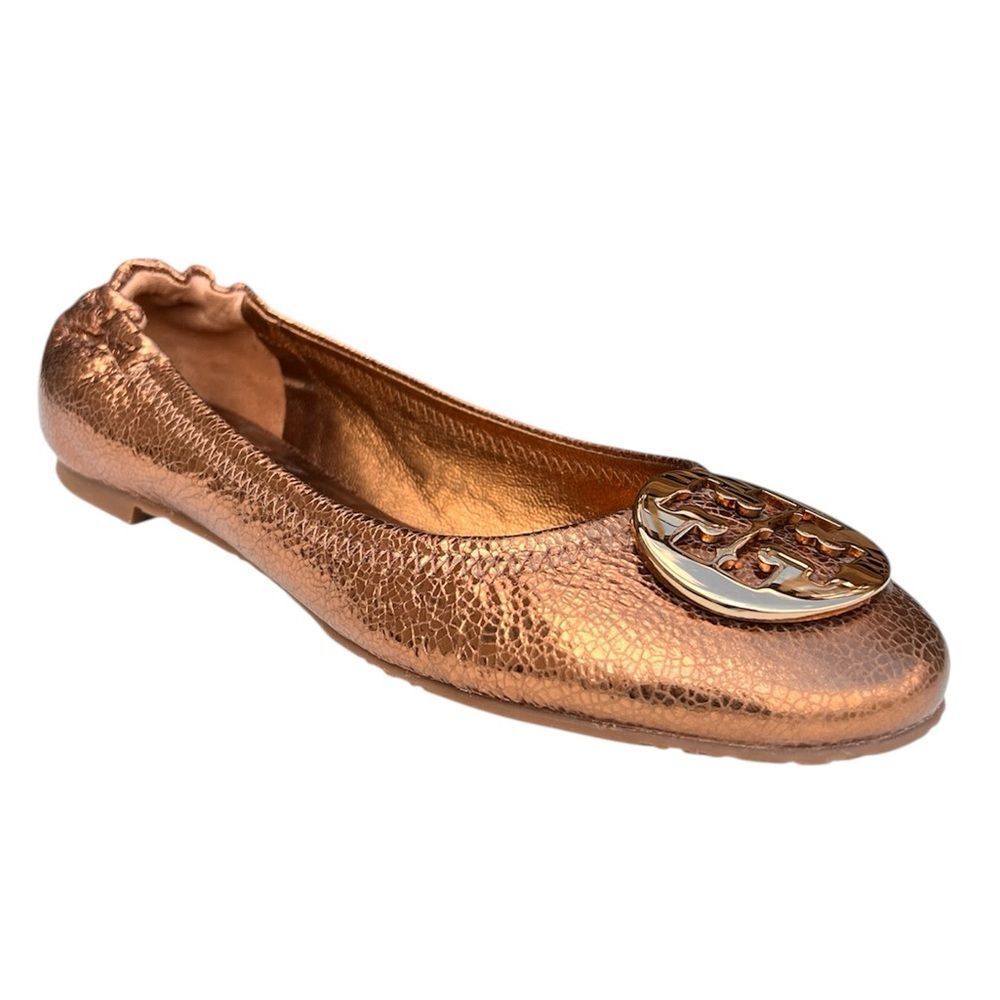 Tory Burch Reva Bonze Metallica Ballet Flat Shoes Size 8